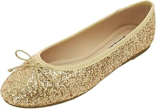 Feversole Women's Sparkle Memory Foam Cushioned Colorful Shiny Ballet Flats Pumps Glitter Around Violet Pink Size 3.5