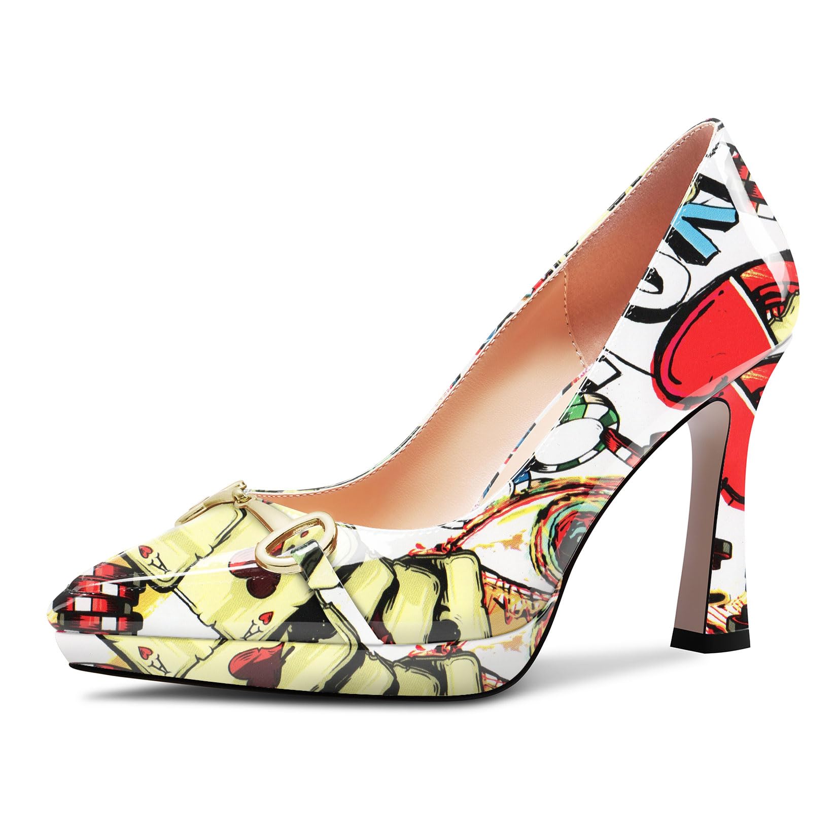 Castamere Women's High Platform Heel Heel Pointed Toe Slip-On Metal Chain Pumps 