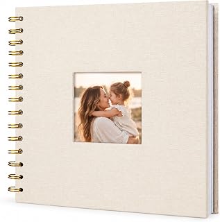 8"x8" Scrapbook Photo Album Linen Cover 20 Sheets 40 Pages White Paper | Beige Hardcover Kraft White Pages Memory Book, for Travel Wedding Guest Book Christmas Baby Shower Fits 4x6 & Instant Photos
