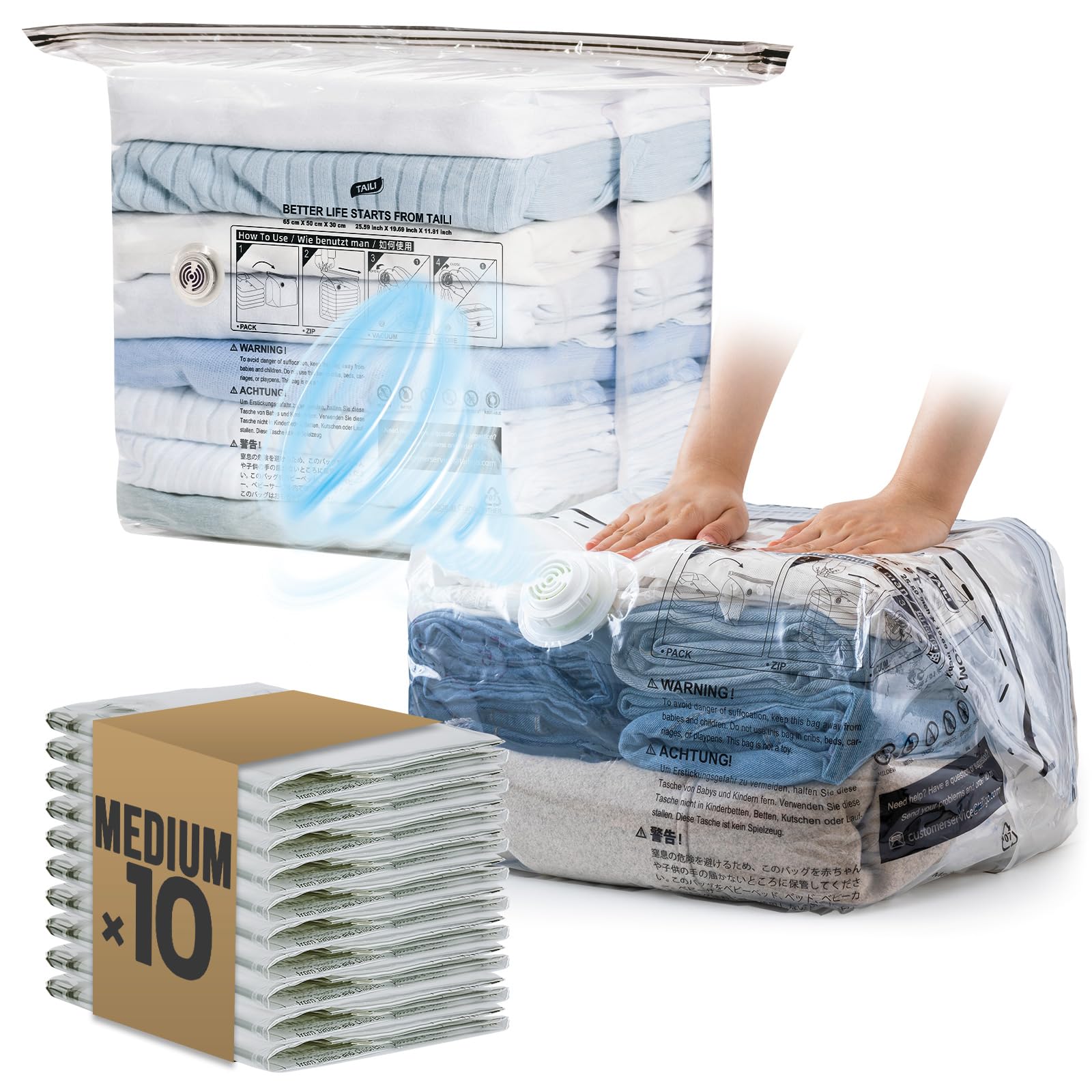TAILI Cube Vacuum Storage Bags 10 pack, Medium Size (25x19x11 inch), Vacuum Seal