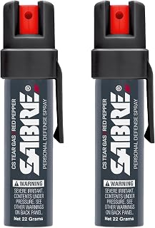 Sabre Compact 3‑in‑1 Pepper Spray, Tear Gas & UV Marking Dye Defense Spray - Maximum Police Strength OC Spray, Up to 16-ft Range, 13 Second Spray Time, Twist Lock Safety with Belt Clip, 0.75 fl oz