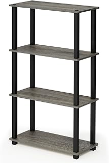 Furinno 18028GYW/BK Open Shelf Rack, Multi-purpose Shelf, Square Tube Specifications, 4 Tiers, Turn-S-Tube, W 23.6 x D 11.6 x H 43.3 inches (59.9 x 29.5 x 109.9 cm), Color: French Oak Gray/Black