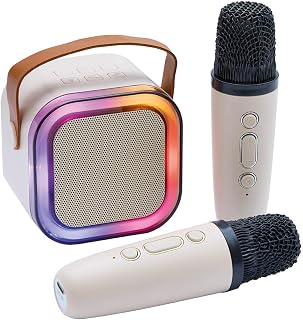 Coopers of Stortford - Bluetooth Karaoke Machine with 2 Microphones - Colour-Changing LEDs and Voice Effects - Rechargeable Speaker for Parties and Family Fun