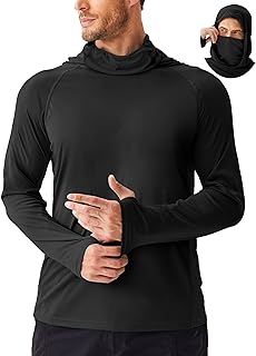 PINSPARK Men's Sun Protection Hoodie with Mask UPF 50+ UV Long Sleeve Shirt Men Rash Guard Performance Fishing Hiking Shirt