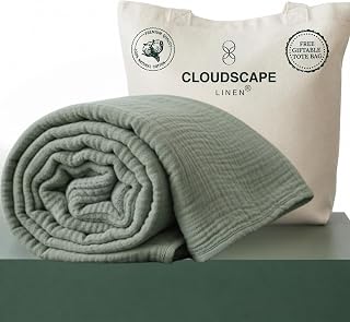 CLOUDSCAPE 4 Layer Muslin Blanket for Adults - 100% Cotton Blanket King Size - 92 x 108 inches Oversized Fits Cal King - Lightweight Breathable Muslin Cotton Blanket - Olive Green