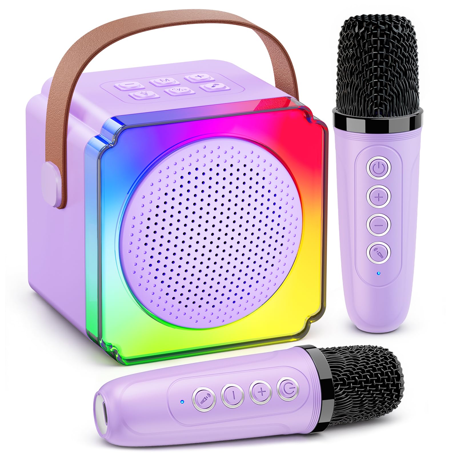 Mini Karaoke Machine for Kids Adults, Colorful LED Lights Portable Bluetooth Spe