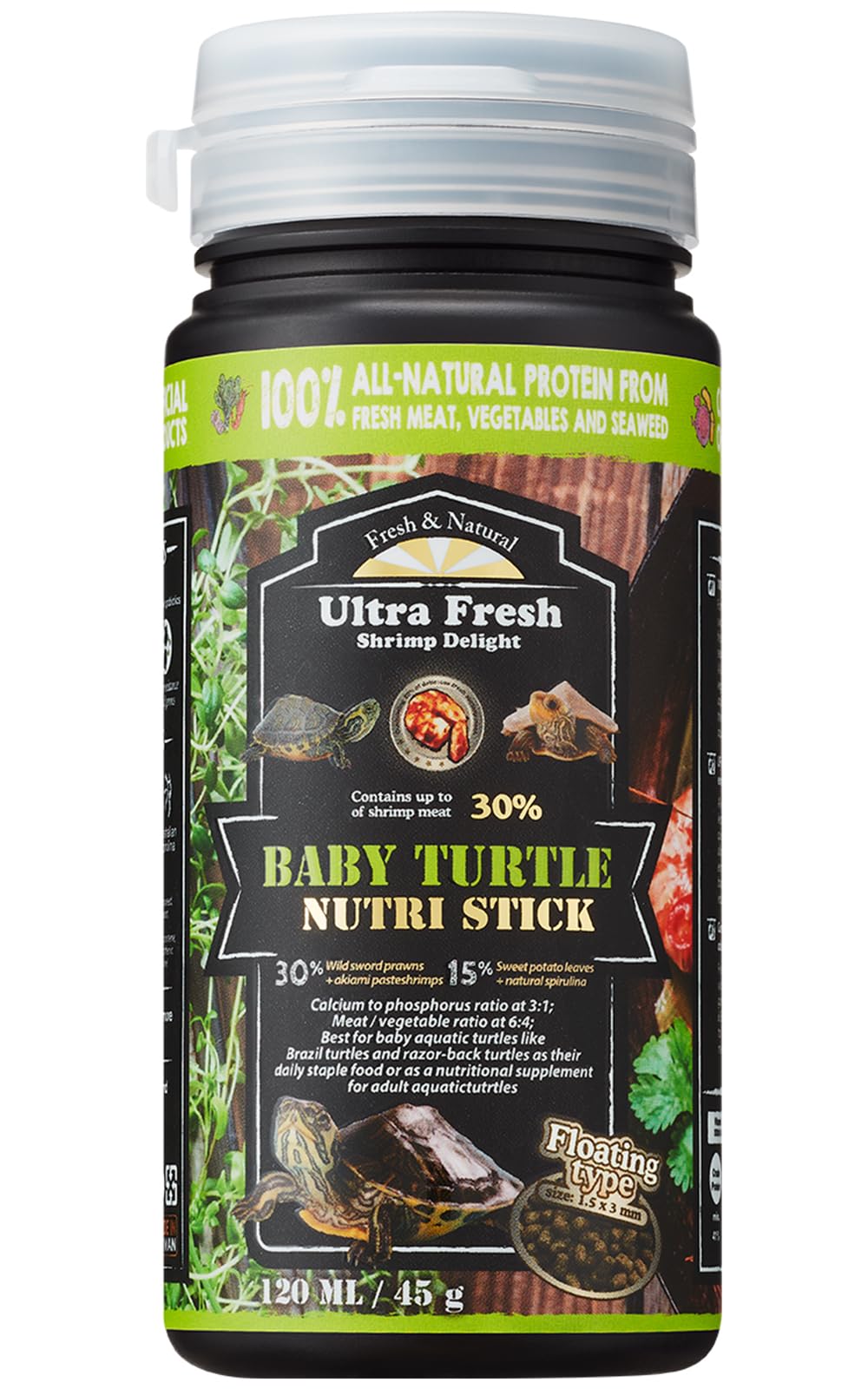 Ultra Fresh Floating Baby Turtle Food, All Natural Ingredients, Wild Sword Prawn