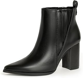 Chelsea Ankle Boots for Women Chunky Block Heel Booties Pointed Toe Stack Heel Brown Black Boots Dress Shoes Elastic Gore Slip On Comfortable Chelsea Boots
