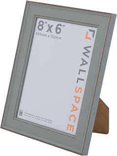 Wall Space Shabby Chic 8x6 Green Picture Frame | Green 6x8 Photo Frame | 8 x 6 inch | 203x152mm | 20.3x15.2cm | Solid Wood Wooden with Real Glass | Handmade in UK