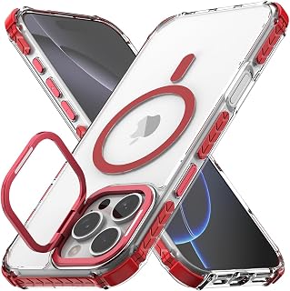 Nvollnoe for iPhone 16 Pro Max Case Compatible with MagSafe Military Grade Shockproof Heavy Duty Protective Adjustable Kickstand Ultra Clear Magnetic Phone Case for iPhone 16 Pro Max(Red)