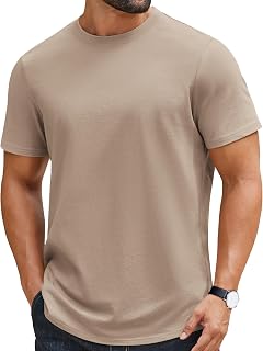 COOFANDY Men's T-Shirt 100% Cotton Crew Neck Basic Summer T-Shirt Solid Colour Regular Fit