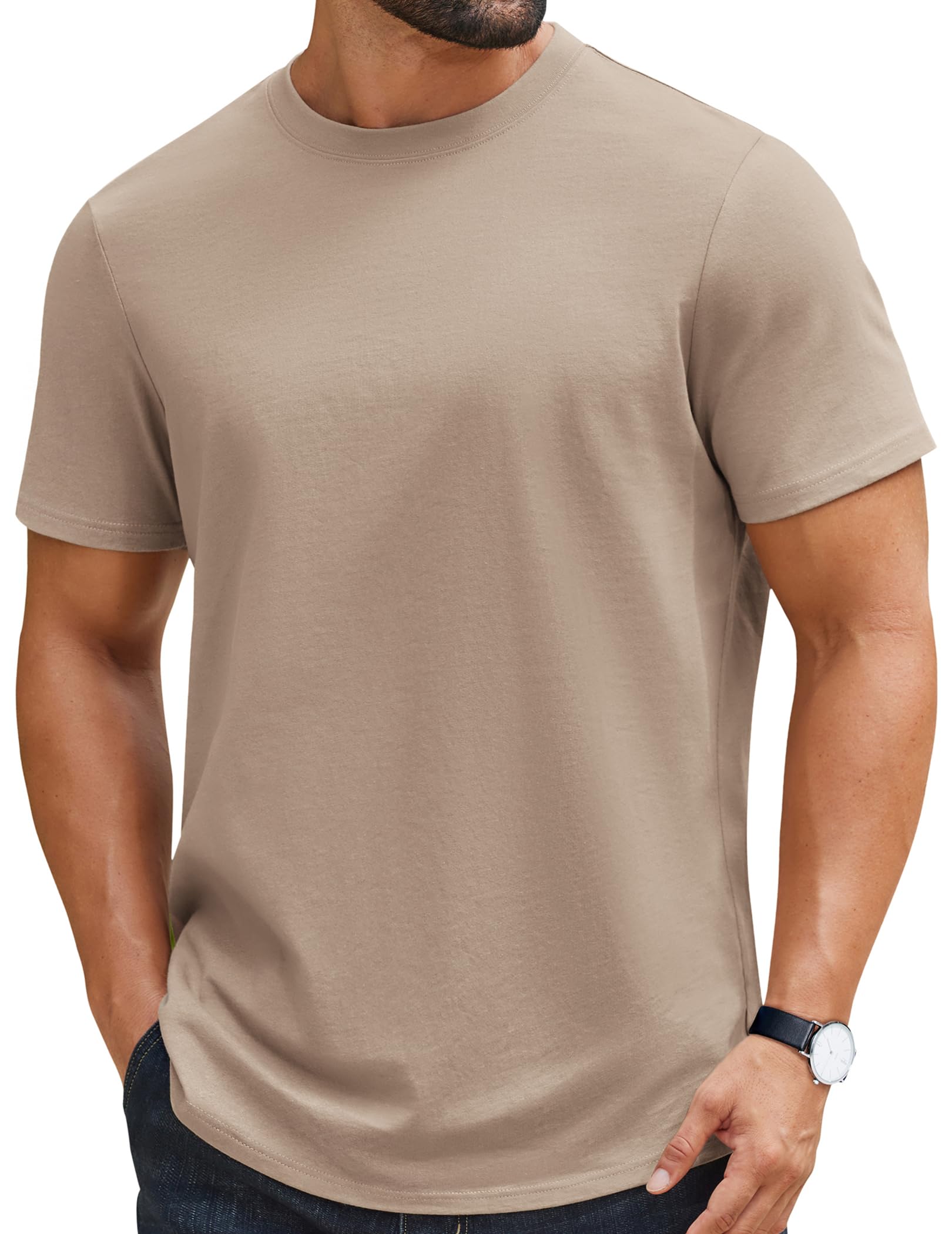 COOFANDY Men's T-Shirt 100% Cotton Crew Neck Basic Summer T-Shirt Solid Colour R
