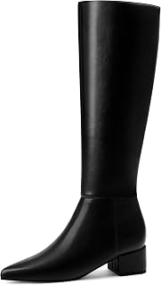 Adrizzlein Womens Knee High Boots Chunky Block Heels Fall Tall Boots