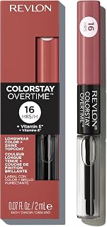 Revlon ColorStay Overtime Lipcolor, 350 Bare Maximum, 0.07 fl oz | Dual-ended liquid lipstick with clear lip gloss. Moisturizing ingredients. Won't smudge, bleed or feather.