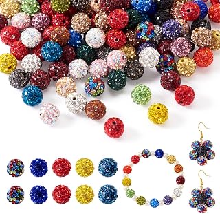100pcs 10mm Polymer Clay Beads Round Beads with Sparkling Rhinestones for Bracelet Craft Home Decor Jewelry Making, Random Mixed Color