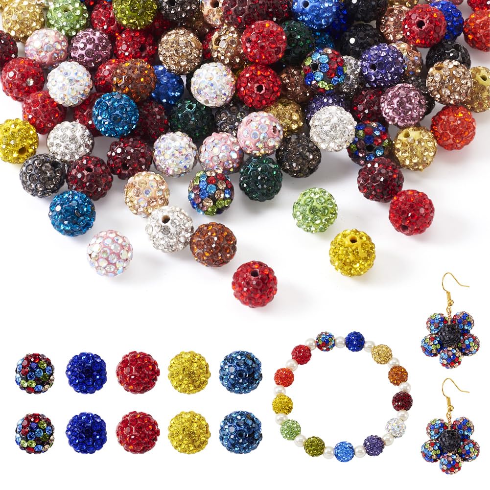 100pcs 10mm Polymer Clay Beads Round Beads with Sparkling Rhinestones for Bracel