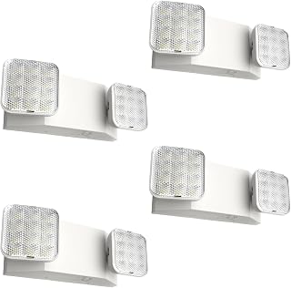 FREELICHT 4 Pack Emergency Lights for Business, Square Heads, 90min Battery | Hard Wired, UL 924 Certified, AC 120/277V, Flame Retardant, Two Head Adjustable LED Emergency Lighting for Commercial Use