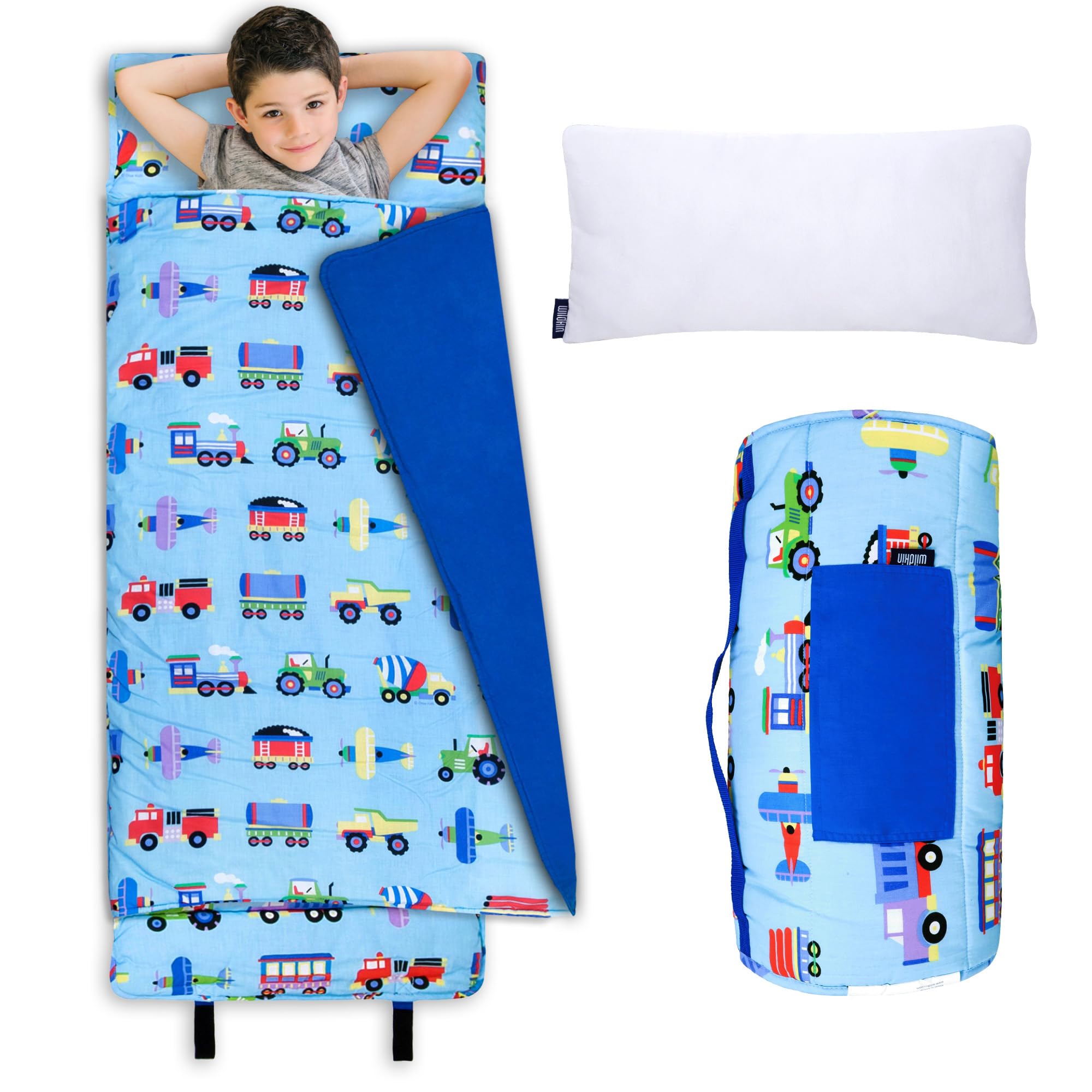 Wildkin Nap Mat with Pillow and Blanket, Preschool Rest Mat | Removable pillow, 