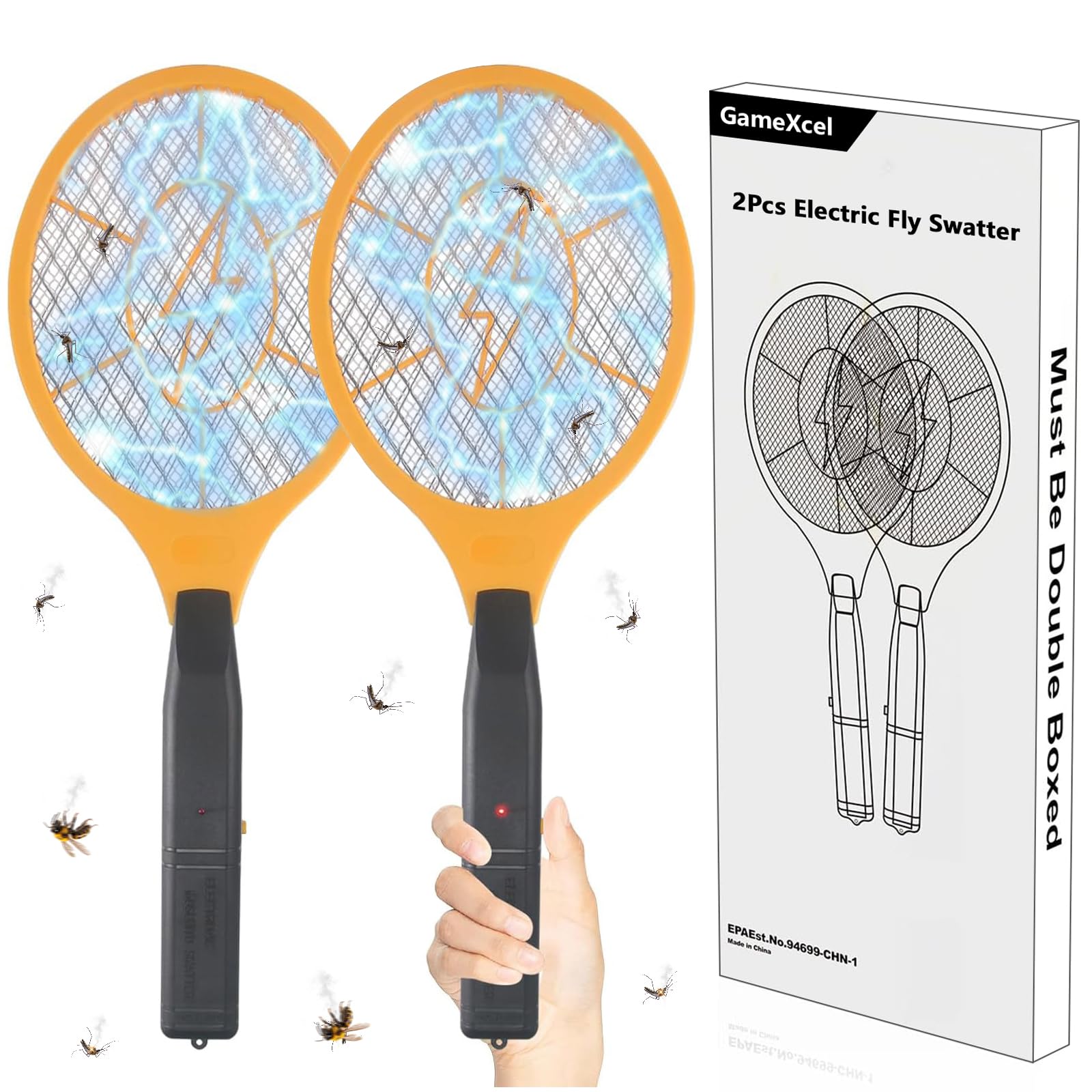 2 Pack Bug Zapper Electric Fly Swatter Zapper - Indoor Outdoor Zapping Racket fo