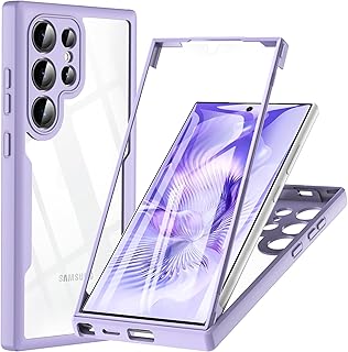 for Samsung S24 Ultra Case, BESINPO S24 Ultra Case with Screen Protector, Full Body Protection Shockproof Bumper Cover Anti-Scratch Slim Hard PC Clear Back Protective Case for Galaxy S24 Ultra Purple