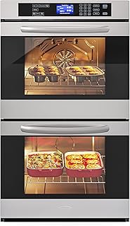 KoolMore 30-Inch Electric Double Wall Oven with Quiet, Rapid Convection Cooking, 7 Cook and Baking Modes, Dual Large Capacity Ovens, Stainless-Steel Unit, Self-Cleaning (KM-WO30D-SS)