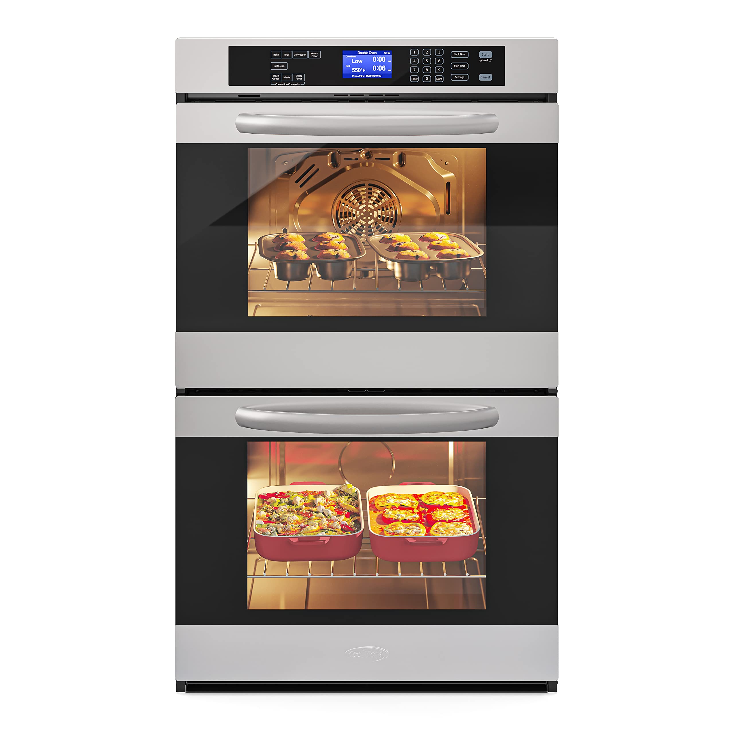 KoolMore 30-Inch Electric Double Wall Oven with Quiet, Rapid Convection Cooking,