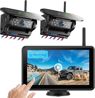 eRapta Dual Magnetic Solar Wireless Backup Cameras: HD1080P 7” Touchscreen | Portable with DVR, BSD, 1-Min Install-Free IR Night Vision Hitch Backup Camera for Trailer/Truck/Small RV/Camper/Tractor