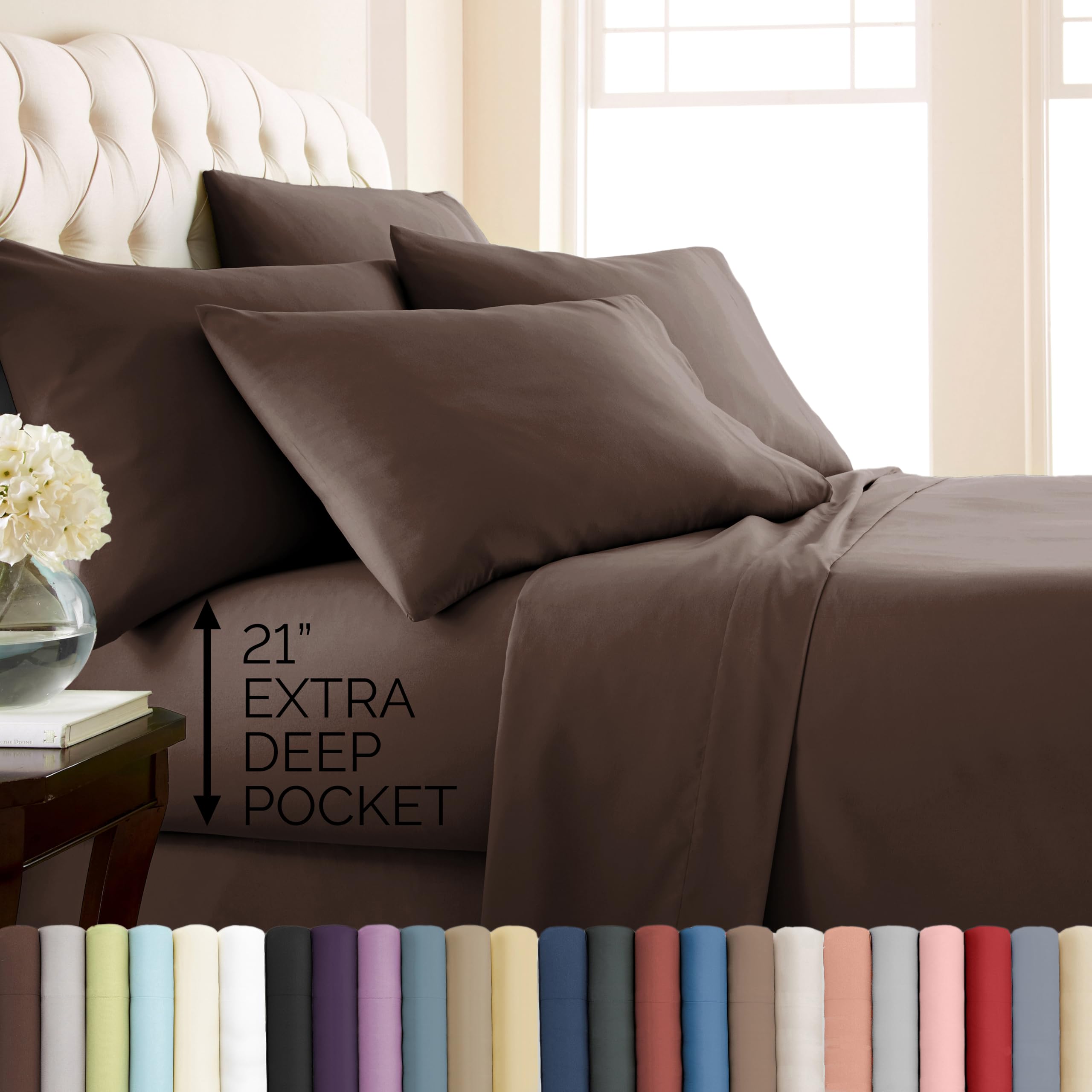 21 Inch Deep Pocket Full Size Bed Sheets Set Microfiber Chocolate Brown