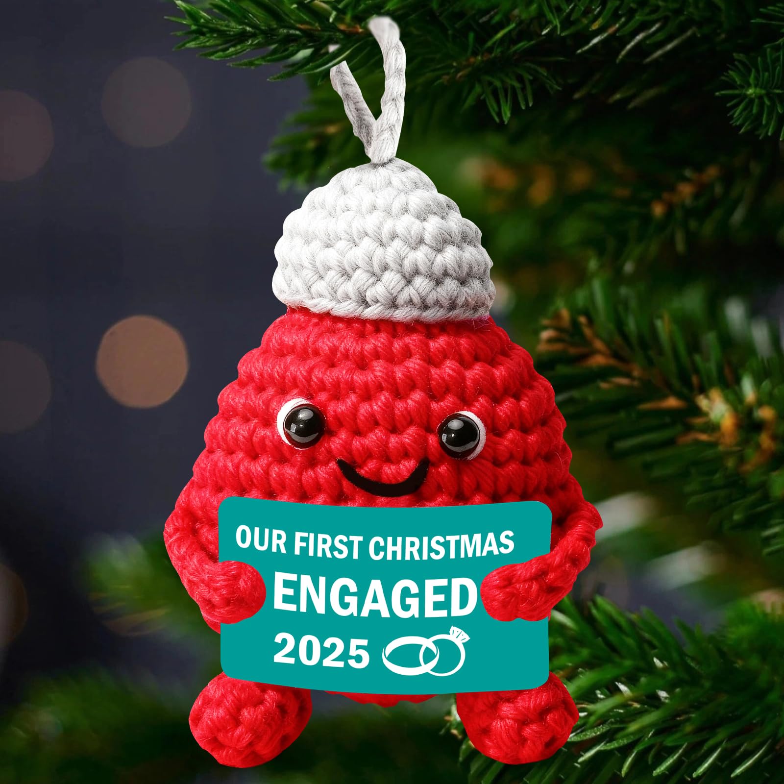 Mini Handmade Crochet Our First Christmas Engaged Ornament 2025 - Engagement Kee