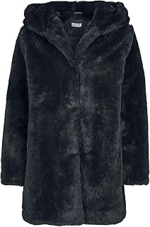URBAN CLASSICS Women's Faux Fur Coat with Large Hood, Side Pockets and Eyelet Closure, XS-5XL