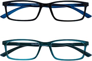 OPULIZE See - Reading Glasses Filter Set of 2 Blue Light Narrow Frame Spring Hinges Improve Sleep Gaming Computer Anti Glare Black Turquoise Men Women BB9-1Q +1.00
