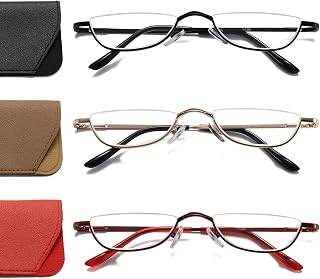 Hubeye Half Moon Reading Glasses Metal Half Frame Ultra Thin Readers 3.00