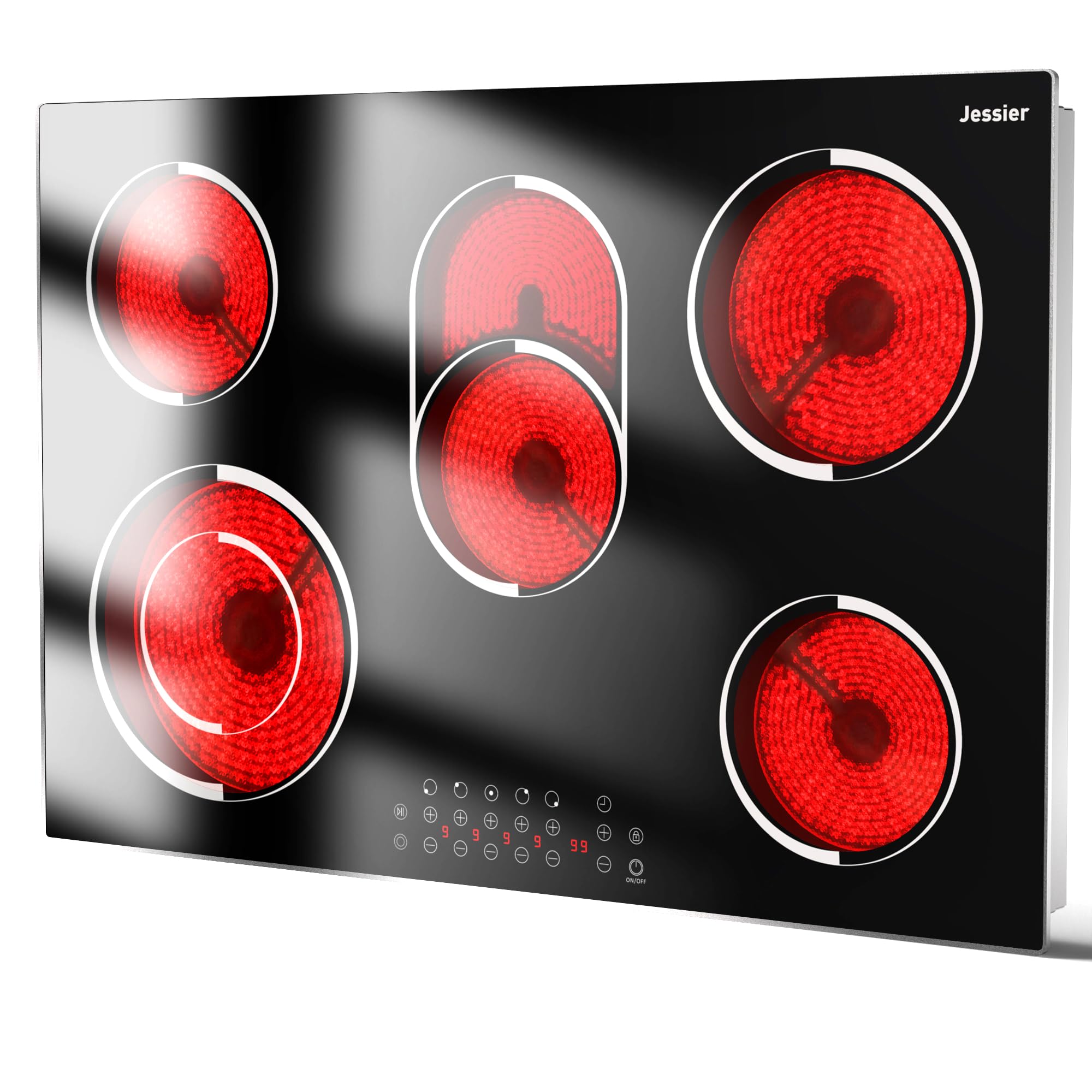 Jessier 30 Inch Electric Cooktop 5 Burners 8600W High Power, Built-in 240V