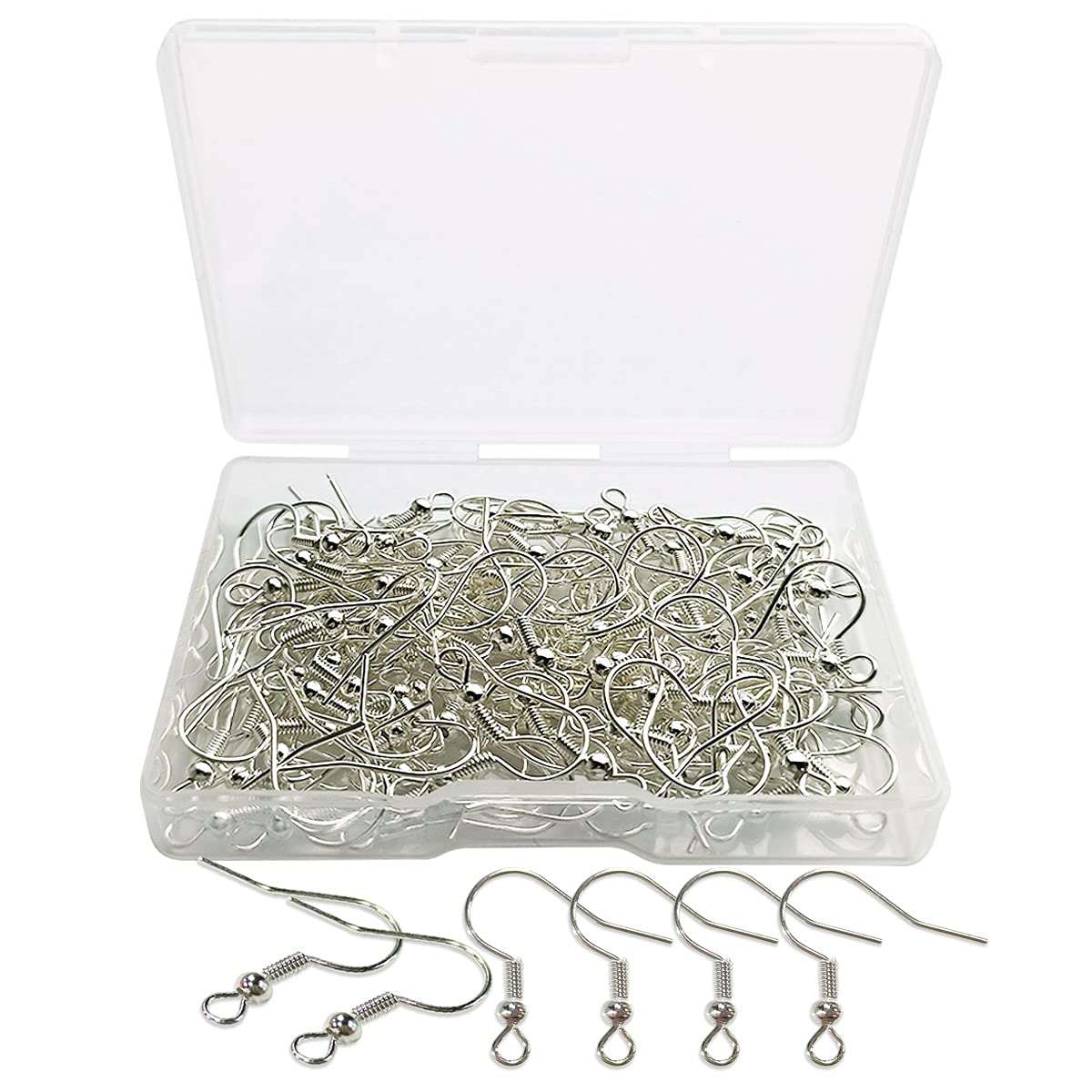 Earring Hooks with Ball and Coil, Hypo Allergenic Plated Silver Ear Wires | with