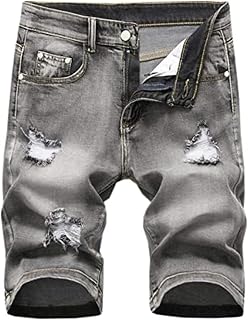Betusline Mens Jean Shorts Distressed Ripped Denim Shorts Summer Casual Classic Straight Short Jeans