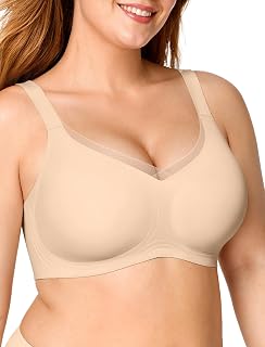 OEAK Women's Bra Without Underwire Push Up Seamless Crossover Mesh V-Neck Bustier Non-Wired Padded Smooth Bra with Additional Extension