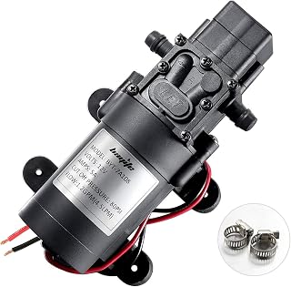 bayite 12V DC Water Transfer Pump 4.5 L/Min 1.2 GPM 80 PSI | with 2 Hose Clamps, 12 Volt Diaphragm Pump Self Priming Sprayer Pump, with Pressure Switch for Weed ATV Marine Boat