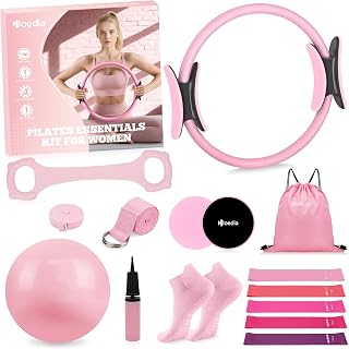 Hoedia Pilates Kit for Women, Pilates Equipment Ring and Ball Set | Pilates ring, Pilates ball Resistance Bands, Yoga Strap, Core Sliders, Socks for Starter Home Workout Fitness Gym Essentials