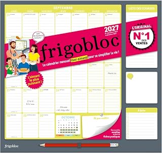 Frigobloc Mensuel 2027 - Calendrier organiseur familial (de sept. 2026 à déc. 2027)