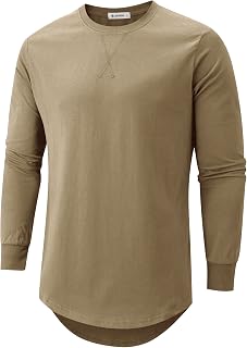 KLIEGOU Men's 100% Cotton Longline T-Shirt, Pre-Shrunk Soft