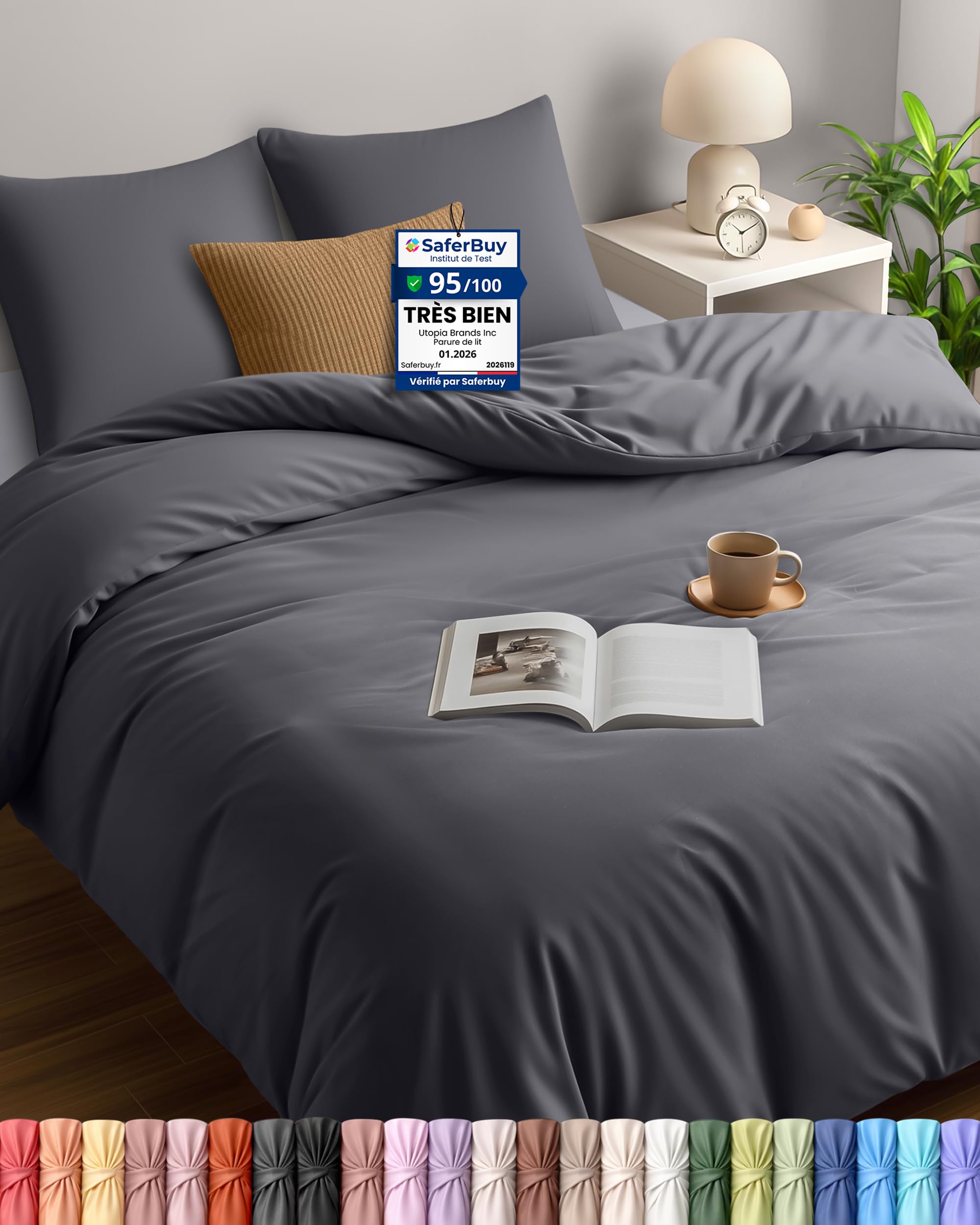 Utopia Bedding Duvet Cover 220 x 240 cm with 2 Pillowcases 65 x 65 cm (Grey) - B