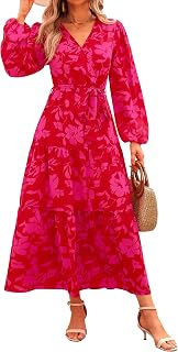 PRETTYGARDEN Womens Long Sleeve Boho Floral Wrap Maxi Dress