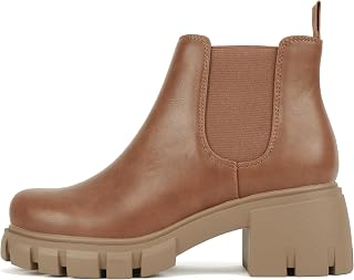 Soda PIONEER ~ Womens Mid Heel Chelsea Fashion Double Elastic Gore Ankle Boots, Light Brown Polyurethane, 39 EU