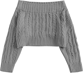 ZAFUL Women Off Shoulder Sweatshirt Batwing Ribbed Knit Crop Sweaters