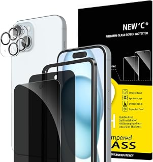 NEW'C Privacy Glass Film for iPhone 15 + Camera Protection