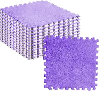 10pcs Plush Foam Puzzle Mat Tiles Soft and Non Slip Interlocking Carpet Tiles for Bedroom or Kids Room (Purple)