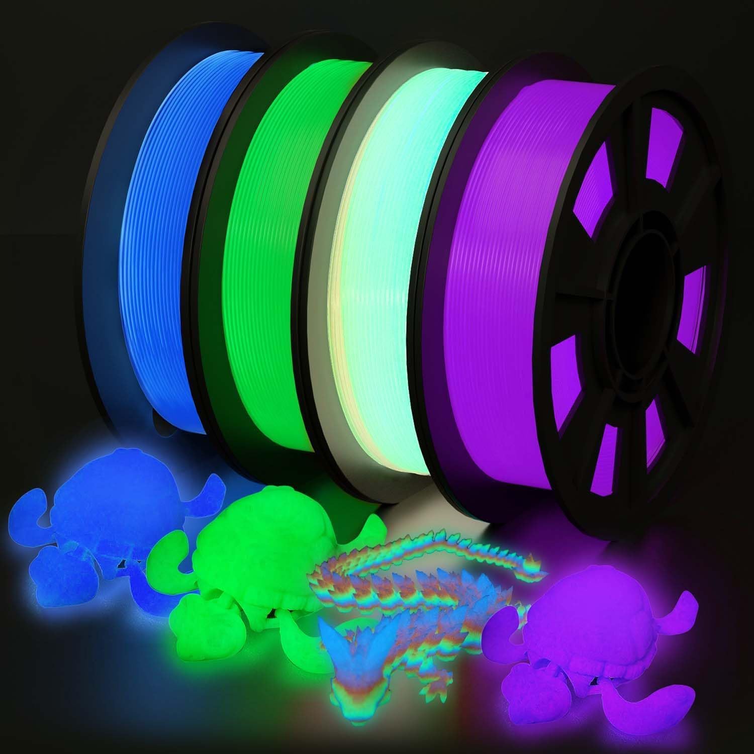 YOUSU 3D Printer Filament Bundle,Glow in The Dark Filament Multicolor,PLA Filame