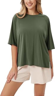 ODODOS Women's Side Split Tee Modal Soft Raglan Short Sleeve, Relaxed Fit Casual Lounge T-Shirts Yoga Tops