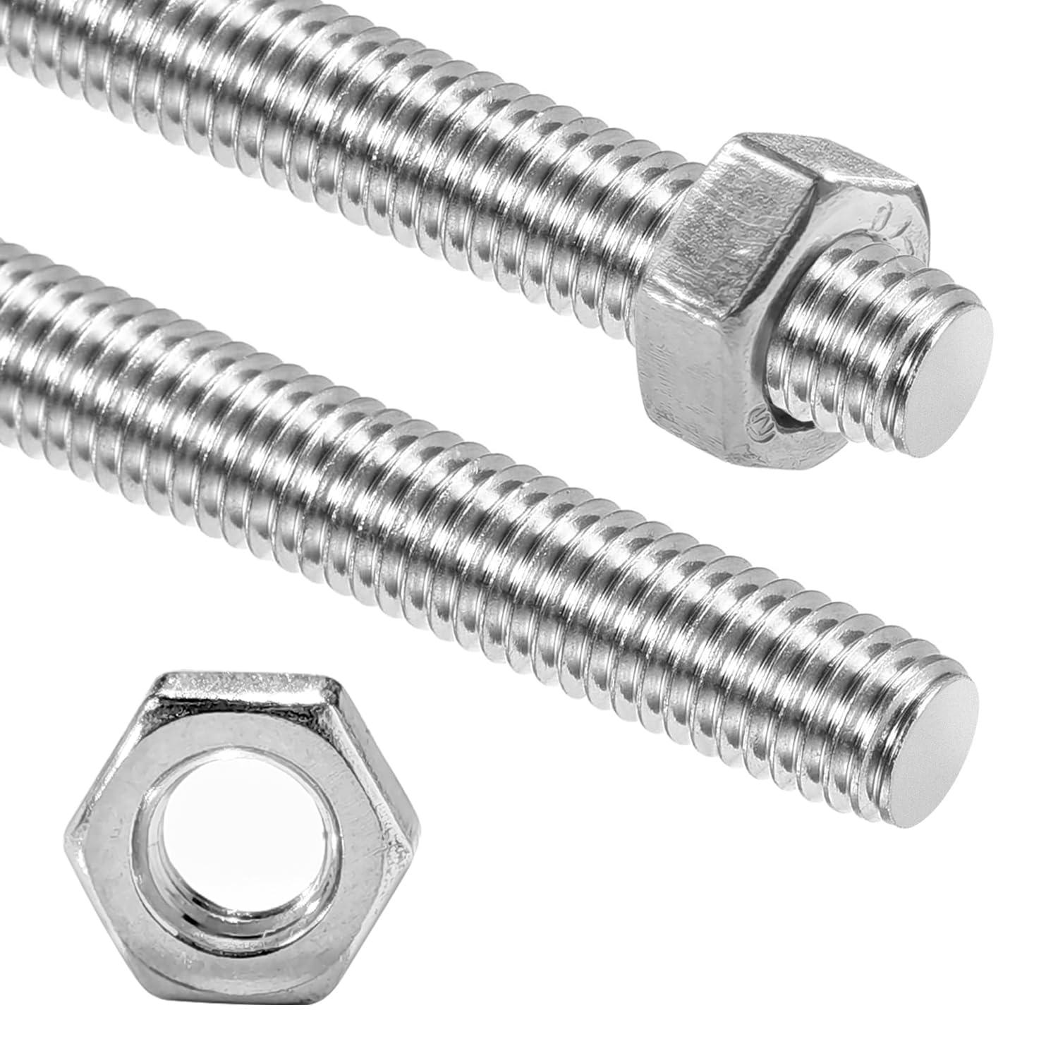 2 Pack 1/4"-20 304 Stainless Steel Fully All Threaded Rod Studs 10" Length | 304