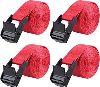 TRIWONDER Cam Buckle Tie Down Straps Heavy Duty 441 lbs Capacity Adjustable Lashing Straps for Cargo, Motorcycle, Truck, Kayak, Trailer, Moving, Car Roof Rack (Red - 4 Pack, 4.9ft)